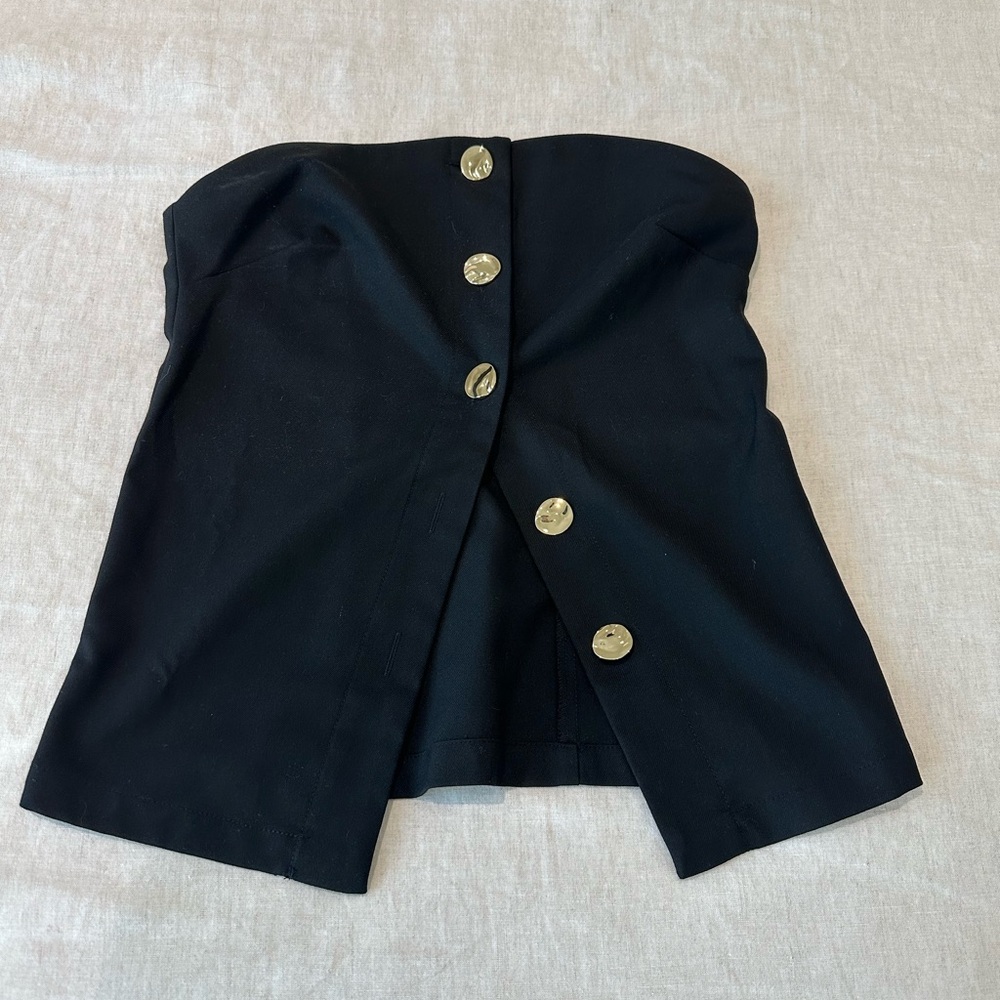 Rails Black Strapless Top with Gold Buttons